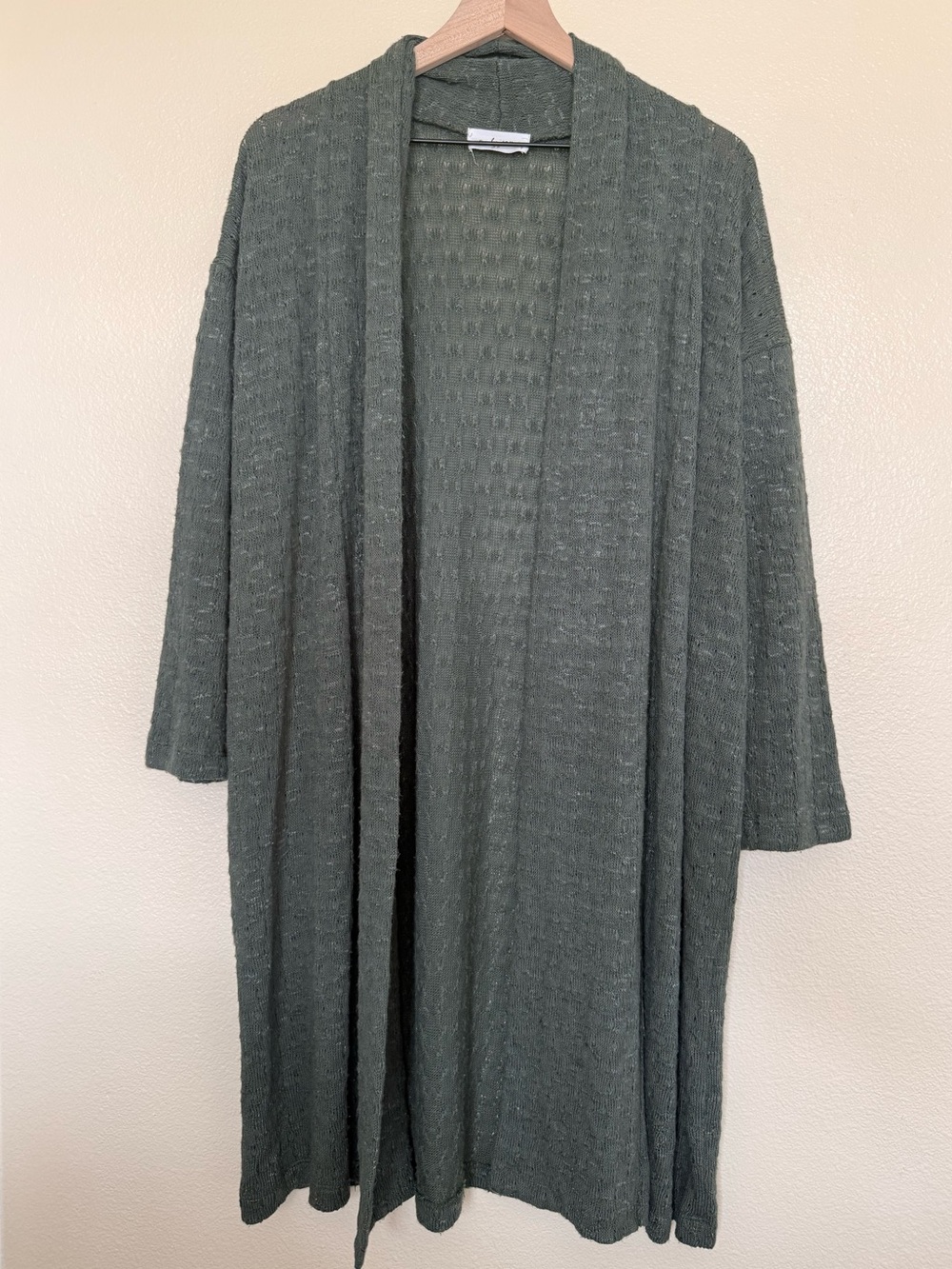 Carly Jean Los Angeles Olive Green Open Front Ribbed Cardigan